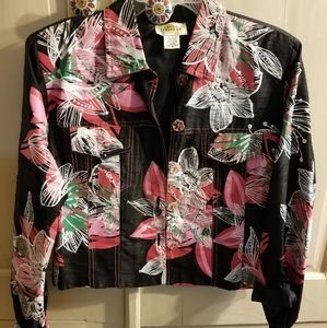 ❤ ADOREABLE BLACK JACKET WITH PINK FLOWERS